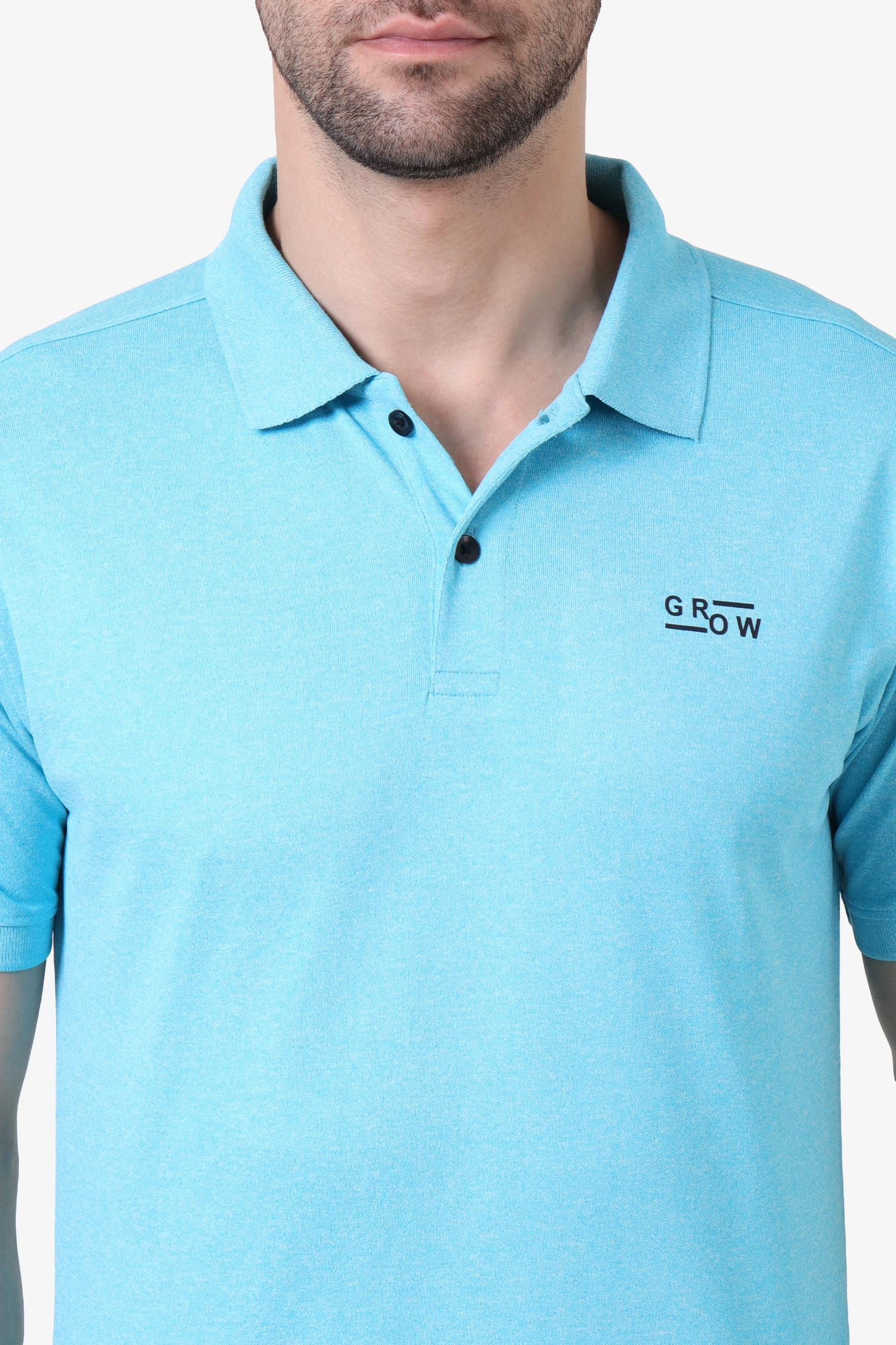 GROW Athleisure Melange Polo T-Shirt aqua  buy online at best price growathleisure (8)